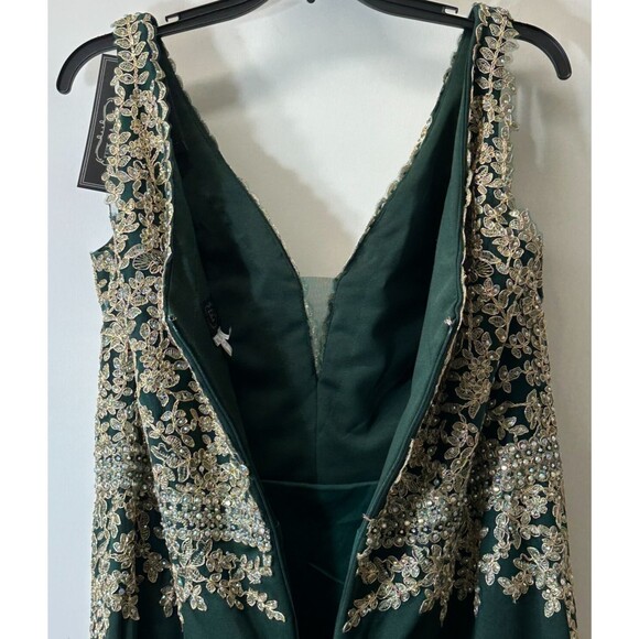 Eva USA Gown 4XL GRN Sleeveless V-Neck EV 5225 Metallic Embroidered Embellished - Picture 12 of 16